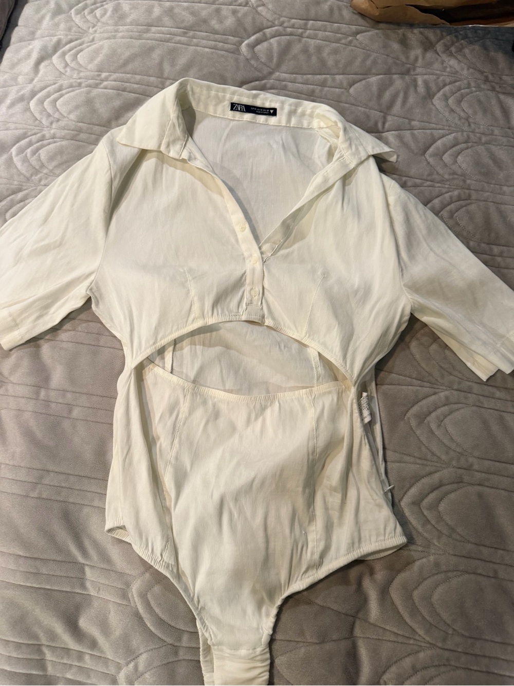 Zara Cream Cutout Collared Bodysuit